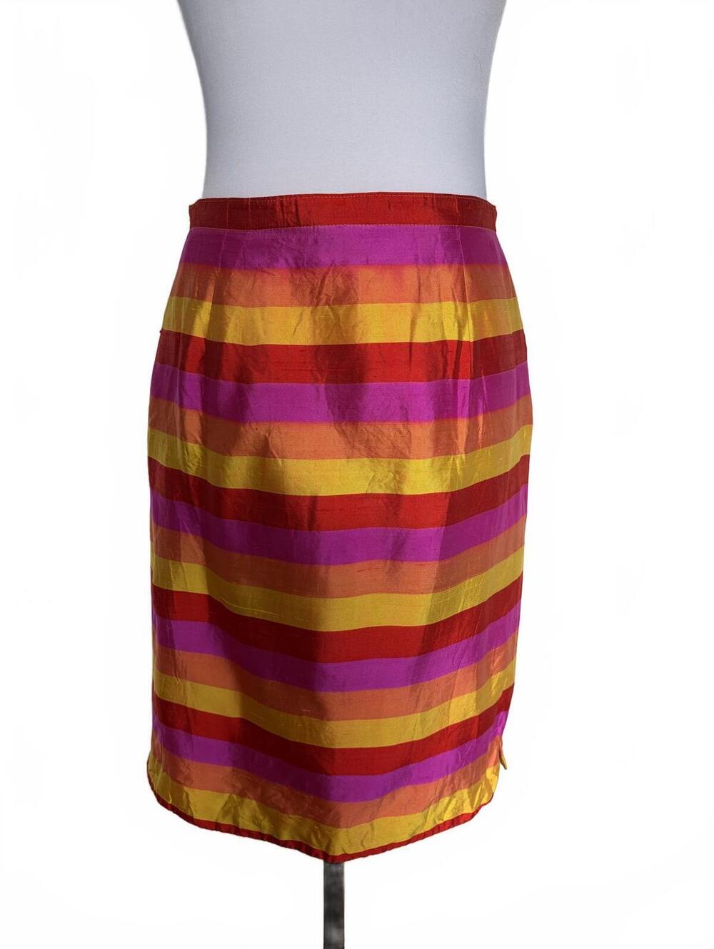 Escada Margaretha Ley Vintage Silk Pencil Skirt S 38 Colorful Stripe Bold 80/90s